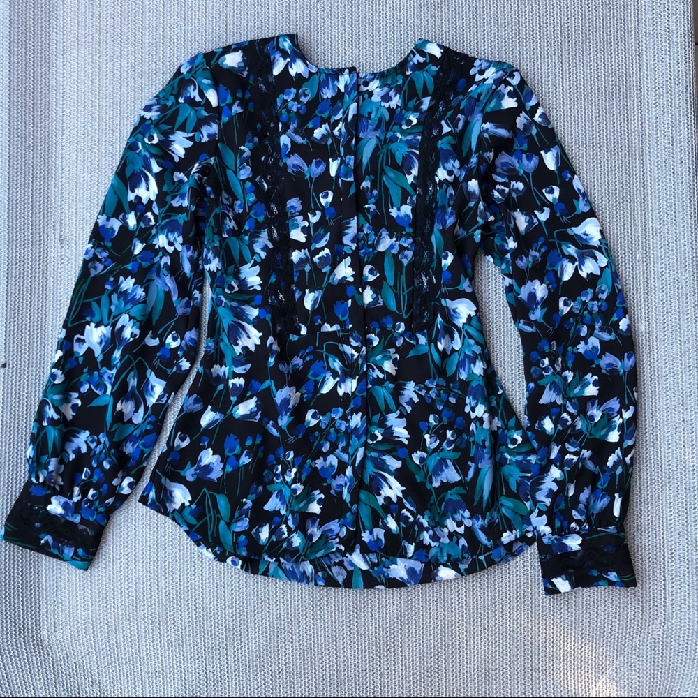 Karl Lagerfeld Paris Long Sleeve Blouse with Lace - Picture 2 of 14